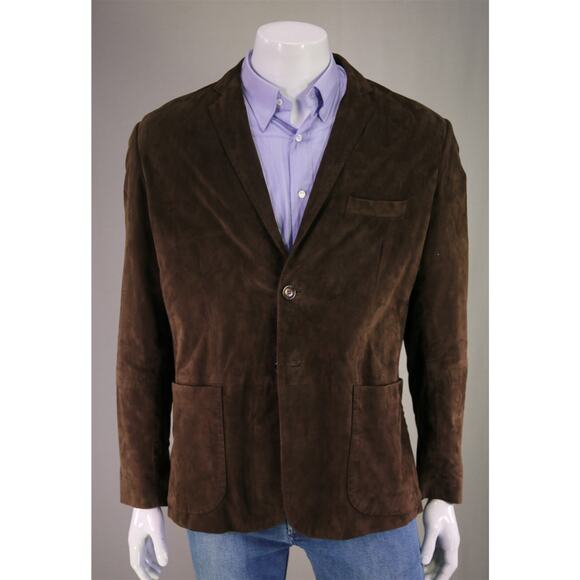 Neiman-Marcus Mens Brown Suede Leather w/ Cotton Lining Blazer Jacket XXL - Picture 2 of 10